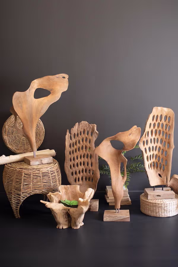 Blooming Hand-Carved Teak Root Bowl