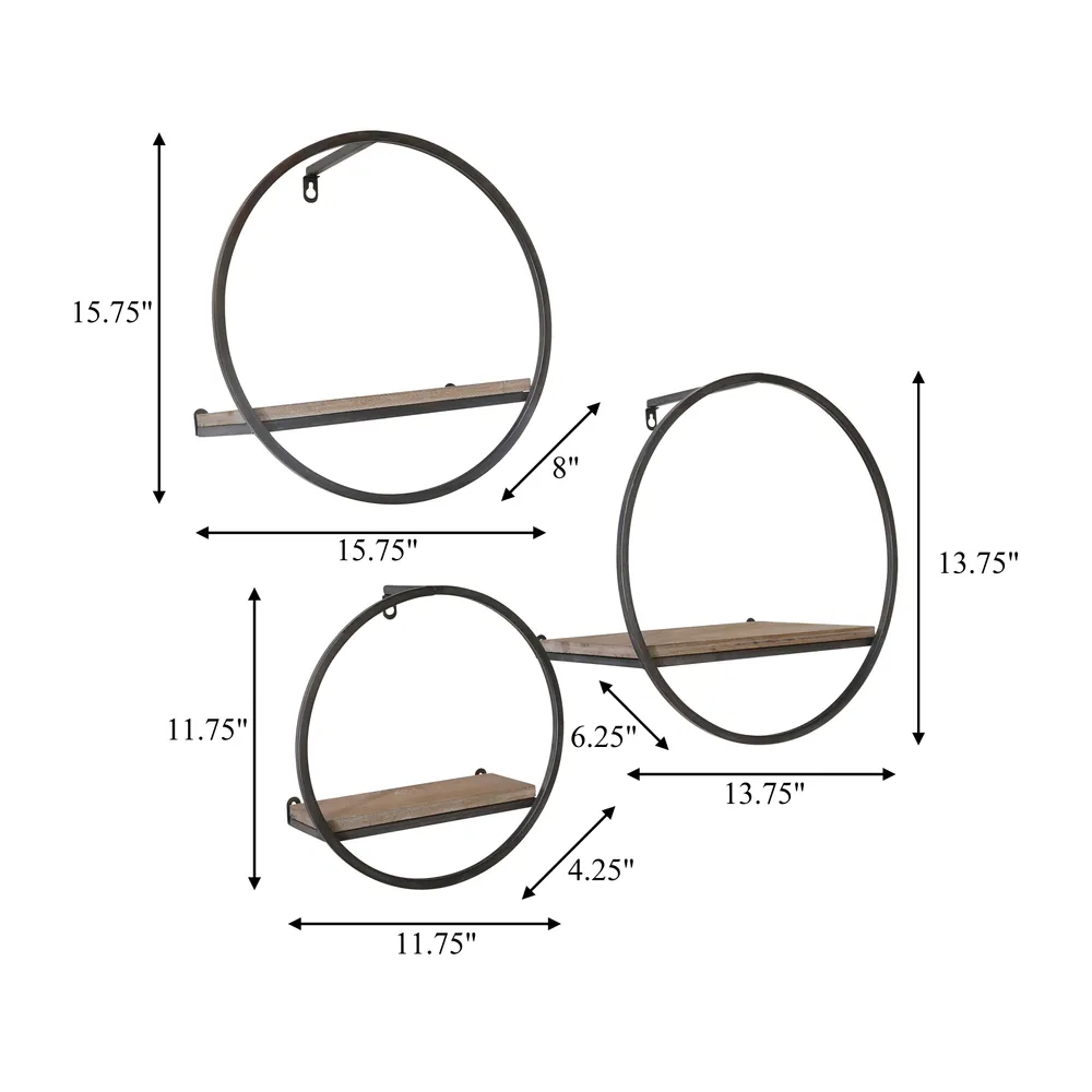 GAIGESTONE SET OF 3 BROWN WALL SHELF 8 (IN)