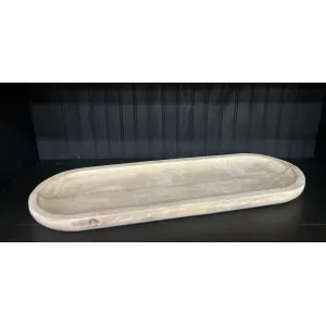 White Washed Wooden Oval Tray 24x8x1in 4