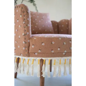 Upholstered Circle Chair with Tassels 5