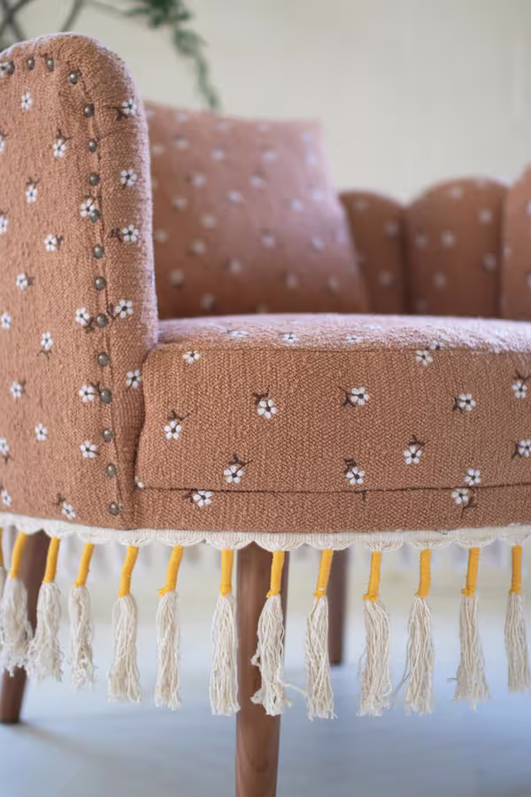 Upholstered Circle Chair with Tassels