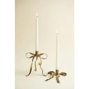 Set of 2 Antique Brass Bow Taper Candle Holders 4