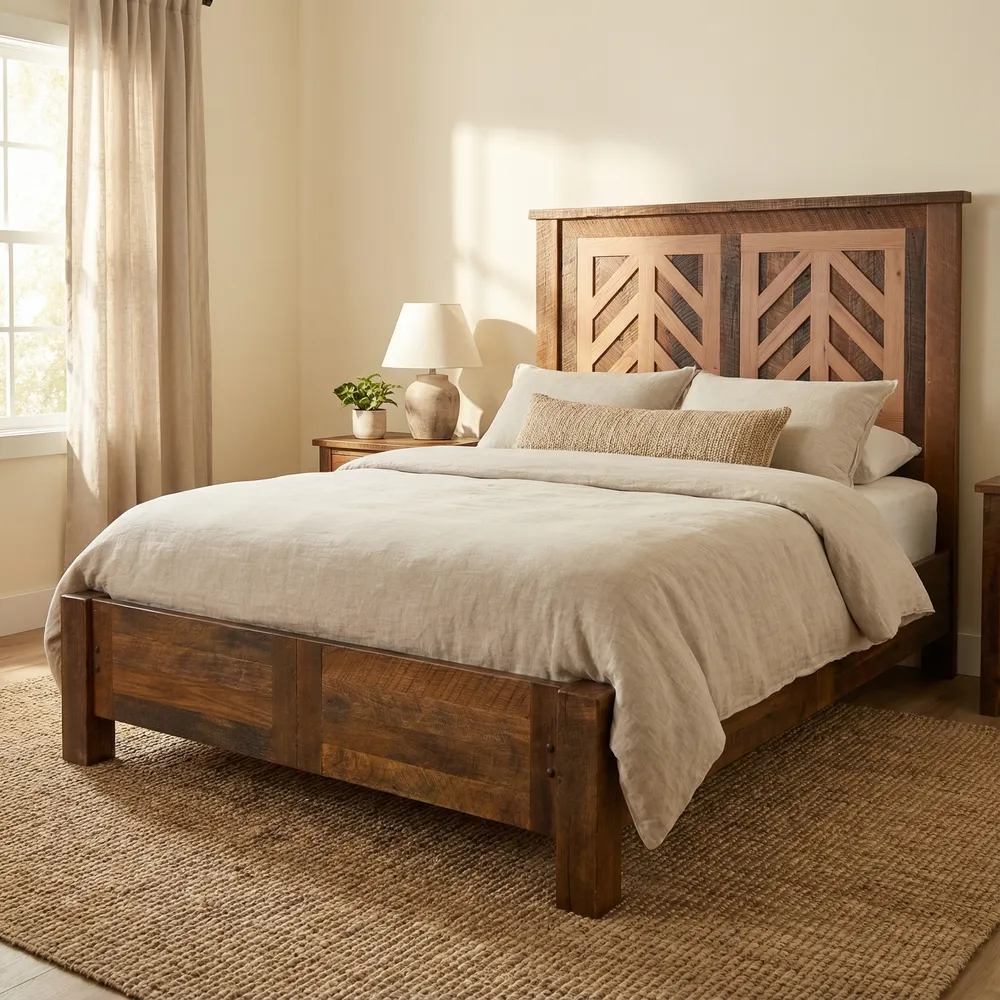 Colonial Barnwood Roanoke Bed with Rail System - Cal King