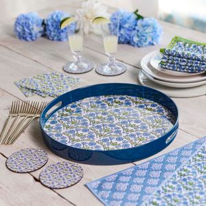 Blaire Blue  Round Lacquer Serving Tray 4