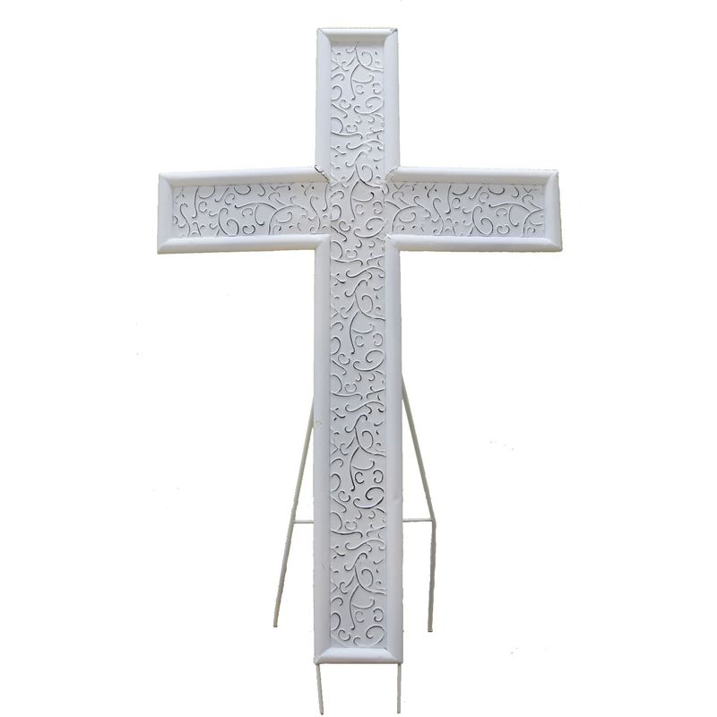 43"H METAL CROSS + METAL EASEL