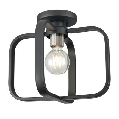 Dylan 13″ Wide 1-Light Flush Mount - Matte Black with Nickel Sockets