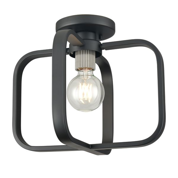 Dylan 13'' Wide 1-Light Flush Mount - Matte Black with Nickel Sockets