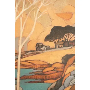 Framed Landscape with White Trees Painting 3