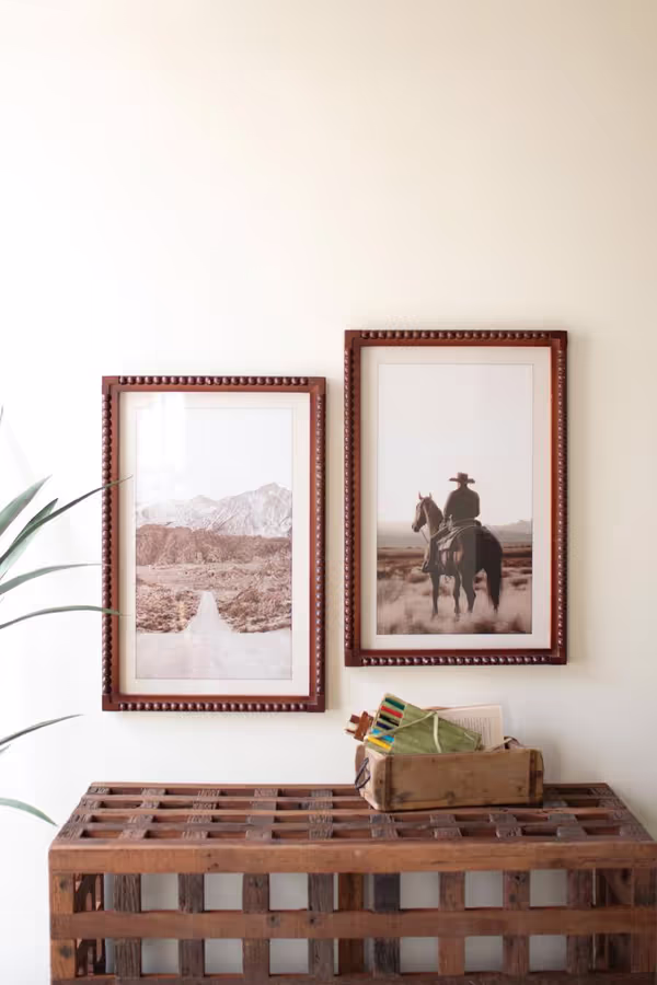 Set of 2 Framed Cowboy & Horse with Desert Scene Photography Prints under Glass