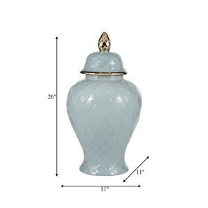 CER, 20"H ROPE TEMPLE JAR, BLUE/GOLD 9