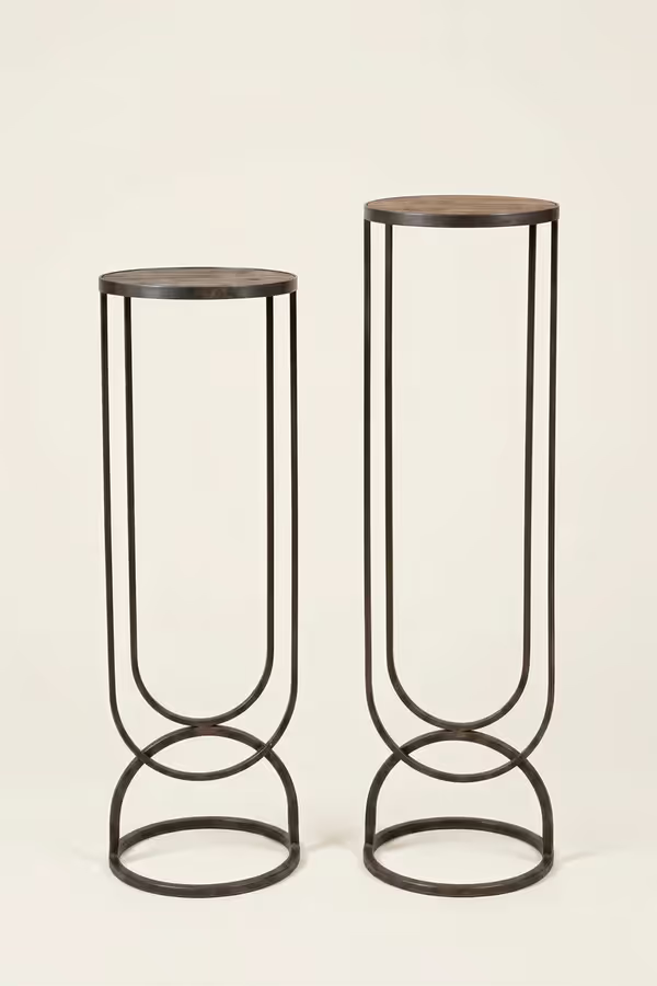 Set of 2 Metal Accent Pedestals with Recycled Wood Tops