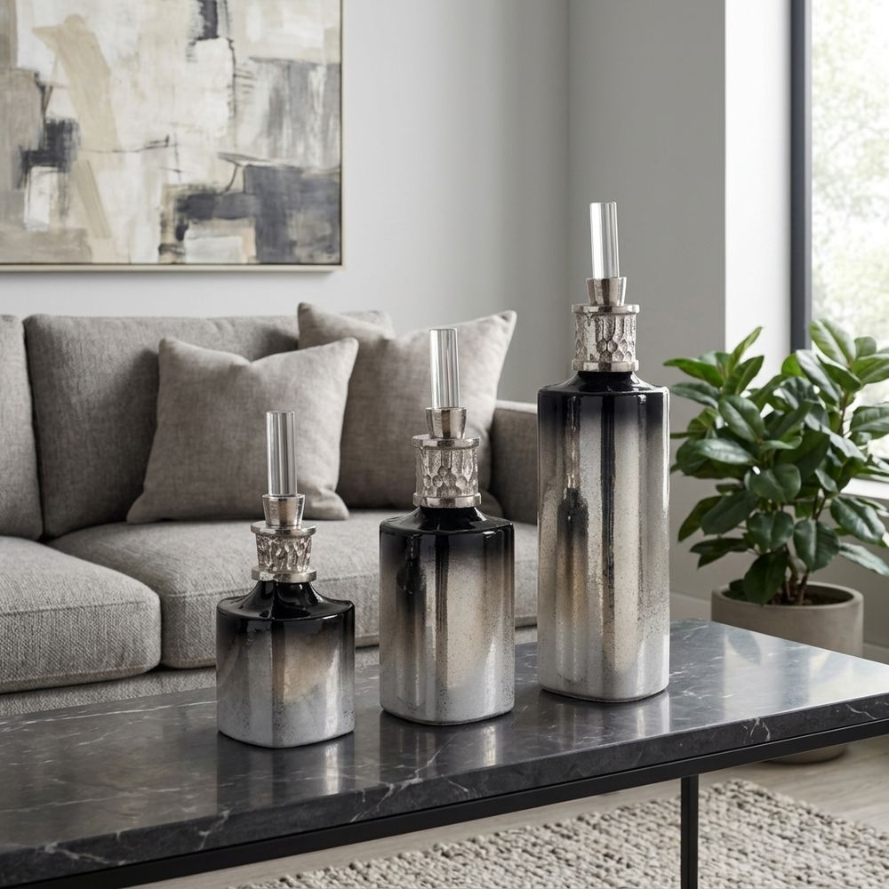 HOUSTONCROSS SET OF 3 SILVER GLASS VASES 17 (IN)