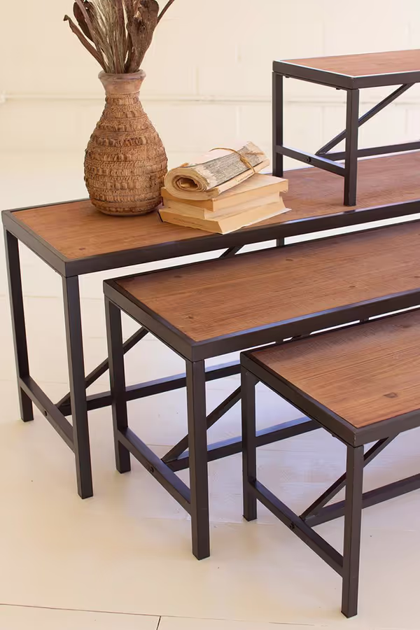 Set of 4 Metal and Wood Display Risers