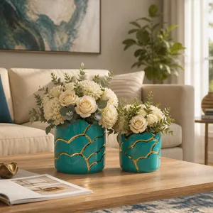 BRIGHTONROSE SET OF 2 TURQUOISE PLANTER 7 (IN) 4