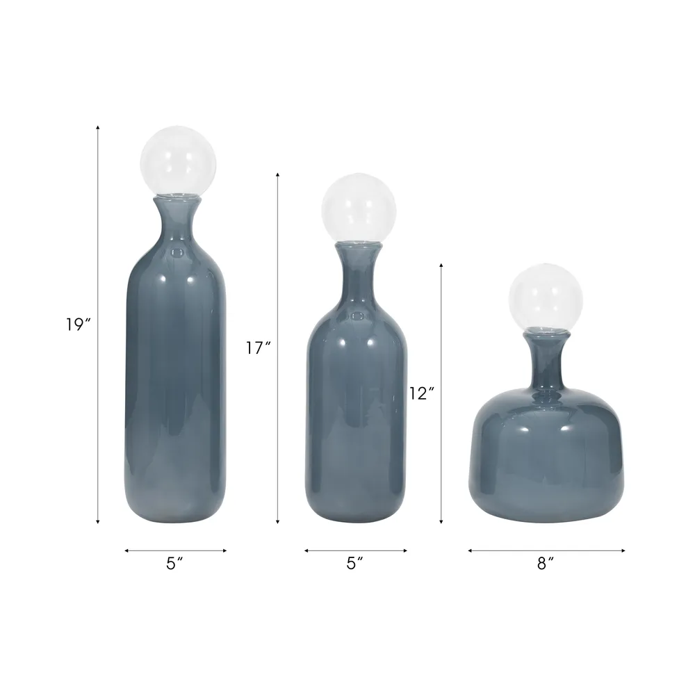 HARSTONRIDGE SET OF 3 BLUE GLASS VASES 19 (IN)