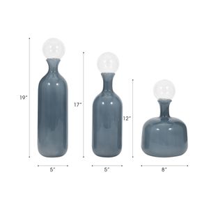 HARSTONRIDGE SET OF 3 BLUE GLASS VASES 19 (IN) 9
