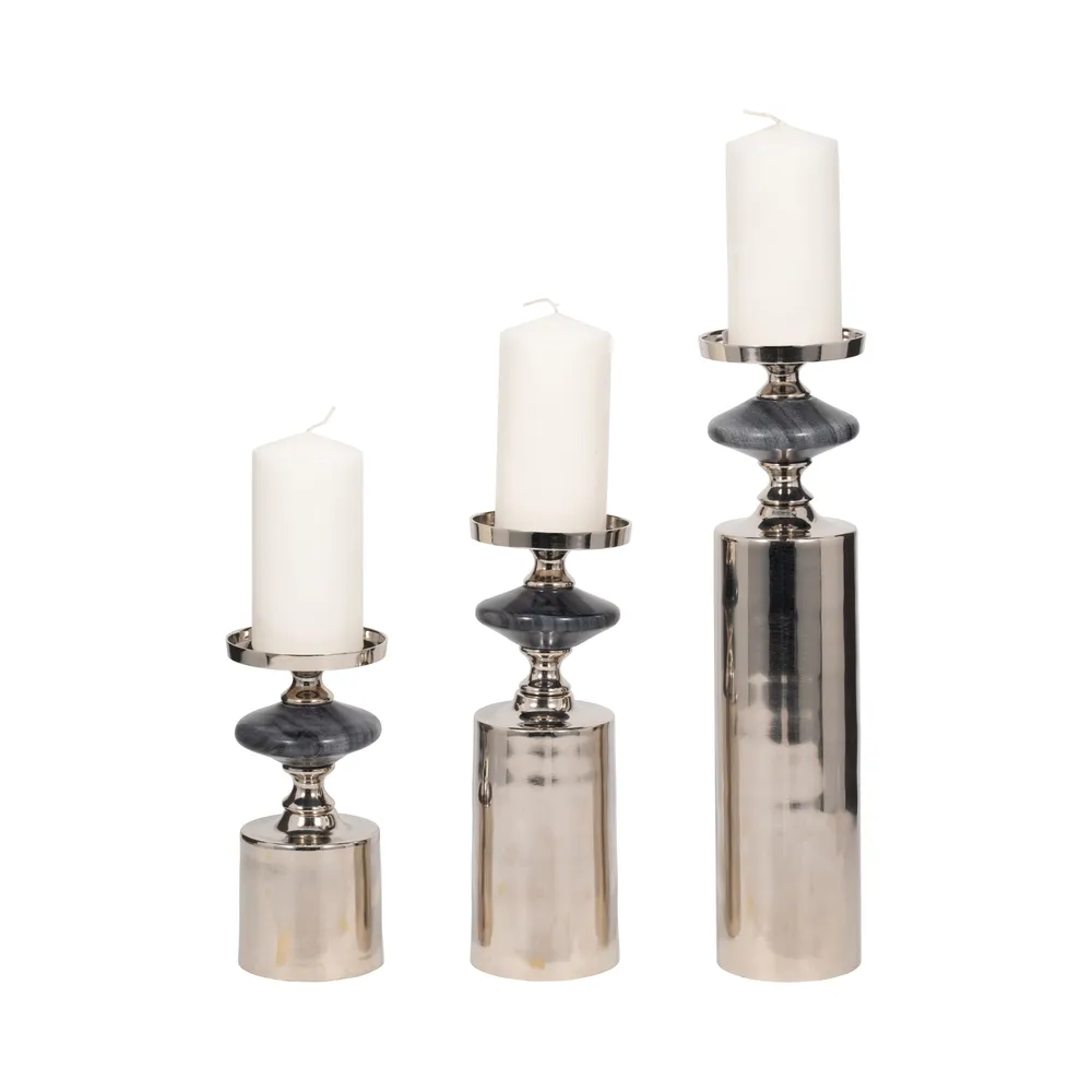 HAMPTONMILL SET OF 3 GRAY CANDLE HOLDER 17 (IN)