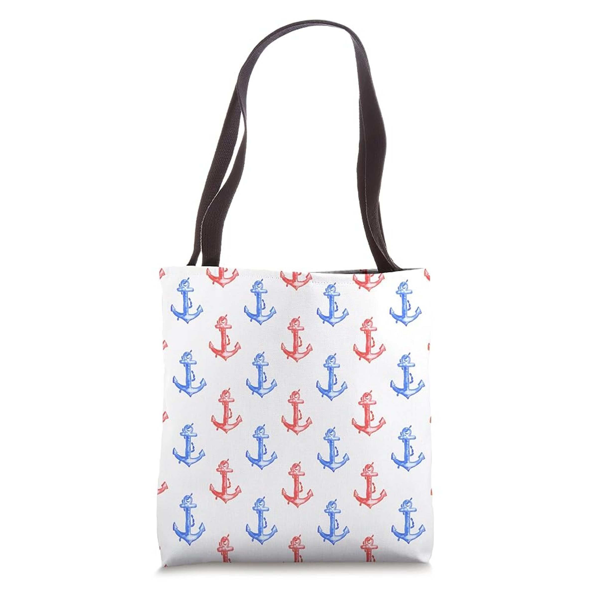 LARGE TOTE W WOVEN HANDLE - WATERCOLOR ANCHORS