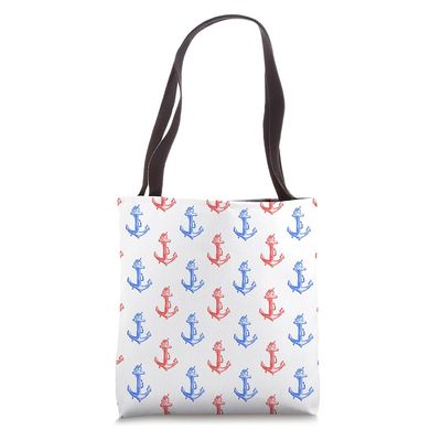 LARGE TOTE W WOVEN HANDLE - WATERCOLOR ANCHORS