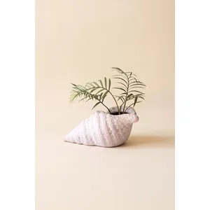 Clay Conch Shell Planter with White Glaze 4