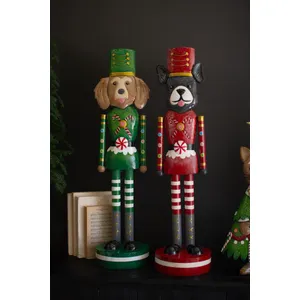 Set of 2 Painted Metal Christmas Dog Nutcrackers 4
