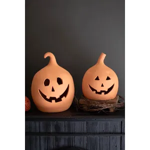 Set of 2 Terracotta Jack-O-Lanterns 2