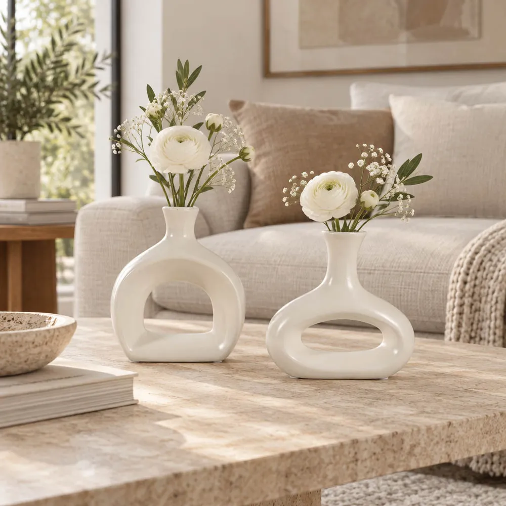 AXELTON SET OF 2 IVORY VASES 7 (IN)