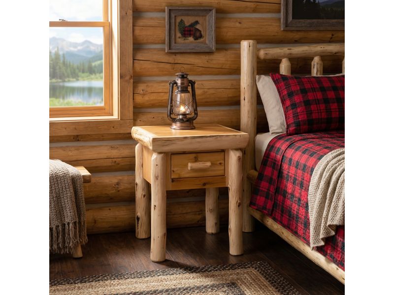 Cedar Log One Drawer Nightstand - Vintage 1