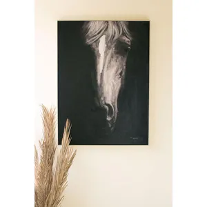 Framed Black and White Front View Horse Painting 1