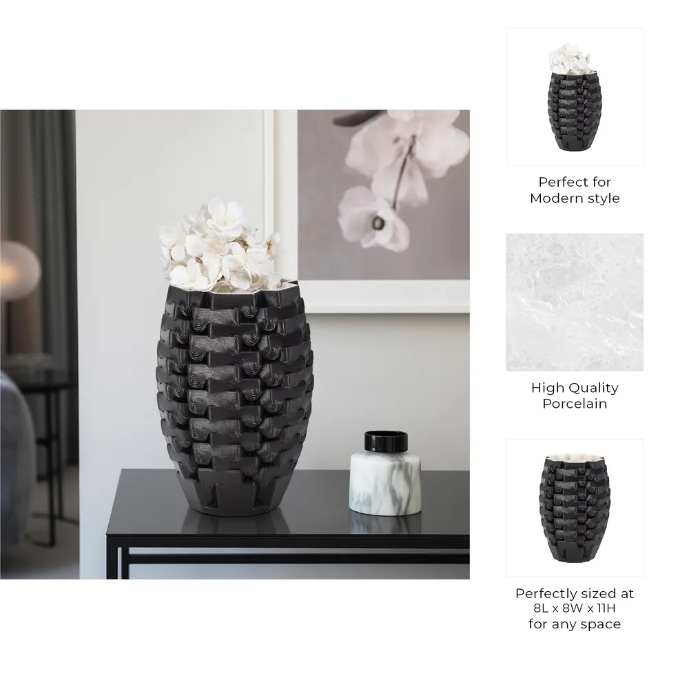 OLIVERSTONE BLACK VASE 11 (IN)