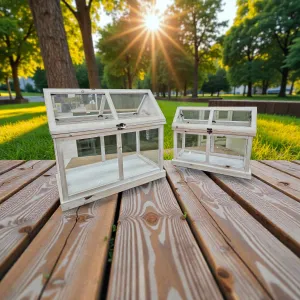 Whitewashed Greenhouse Lanterns Set of 2 19in and 14in 2