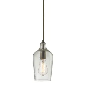 Hammered Glass 5″ Wide 1-Light Mini Pendant - Oil Rubbed Bronze with Clear 1