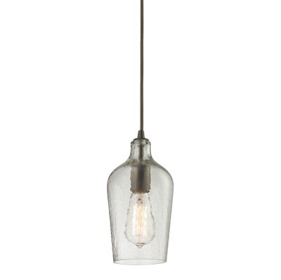 Hammered Glass 5″ Wide 1-Light Mini Pendant - Oil Rubbed Bronze with Clear