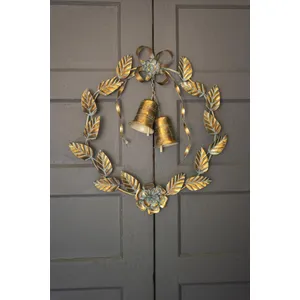 Antique Brass Christmas Wreath with Leaves and Bells 2