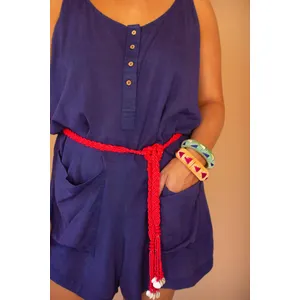 Adjustable-Strap Short Jumper with Front Pockets / Blueberry 6