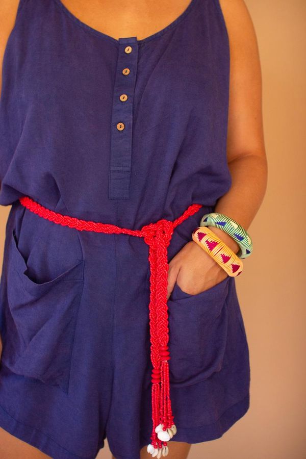 Adjustable-Strap Short Jumper with Front Pockets / Blueberry