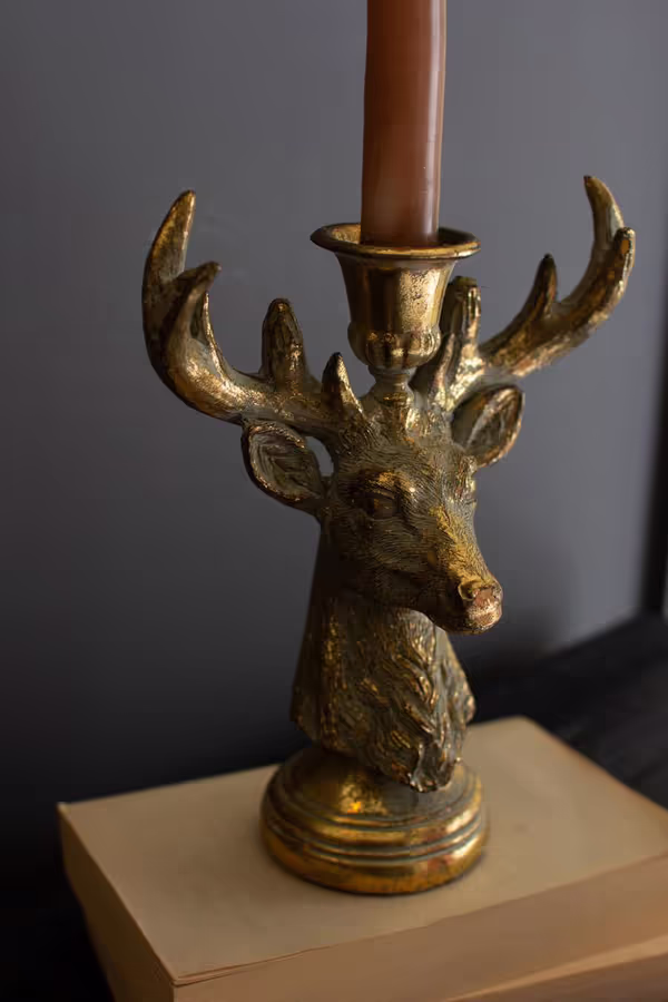 Gold Deer Resin Taper Candle Holder