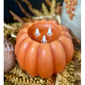 Orange Pumpkin Carved Moving Flame LED Candle 8x6in 3