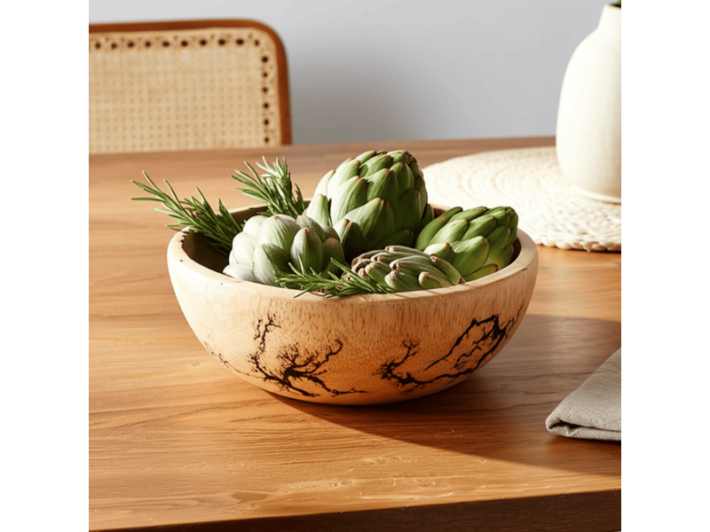 10" x 3.5" Acacia Wood Bowl with Electric Burn Patterns 2