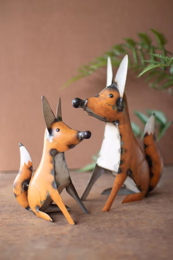 Set of 2 Recycled Iron Foxes