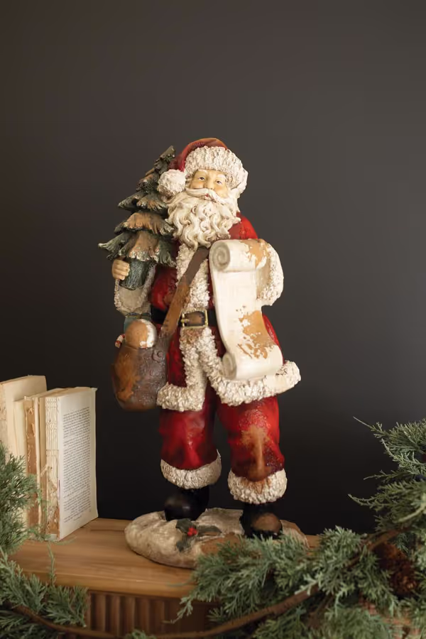 Traditional Faux Concrete Santa with List