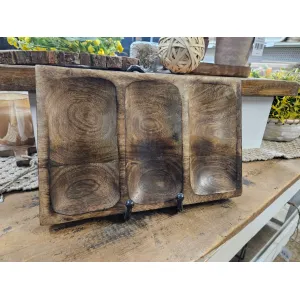 Dark Wood 3 Sectional Tray 12x8x1in 2