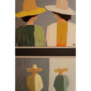Set of 2 Framed Men and Women in Hats Paintings 5