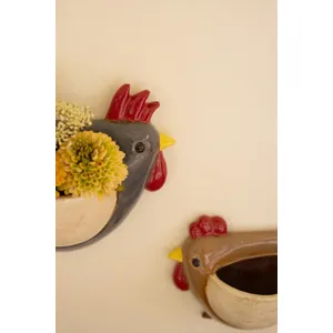 Set of 2 Ceramic Chicken Wall Planters 3