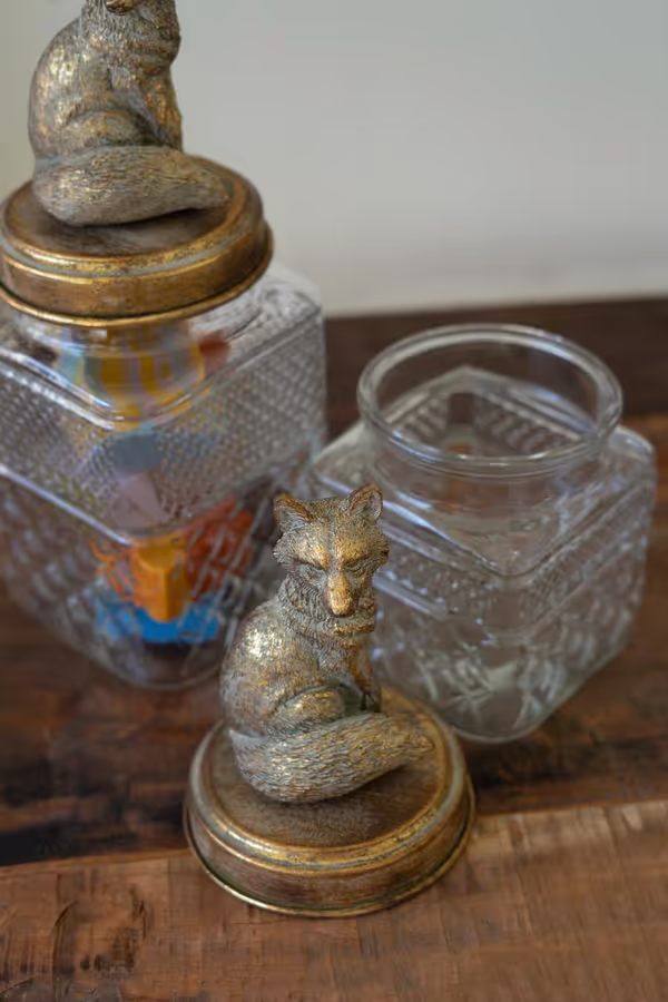 Set of 2 Resin and Glass Fox Canisters