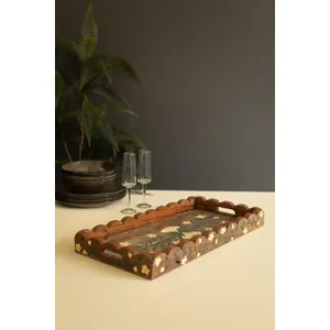 Recycled Wood Tray with Hand-Painted Detail 1