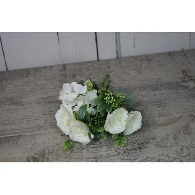 White Rose and Hydrangea Bunch Pick 11in