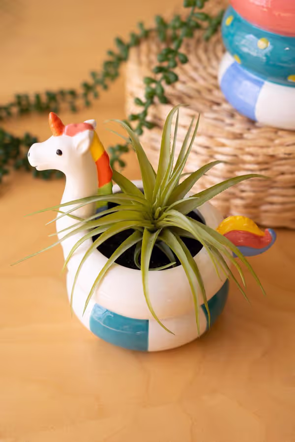 Set of 2 Ceramic Flamingo and Unicorn Floatie Vases