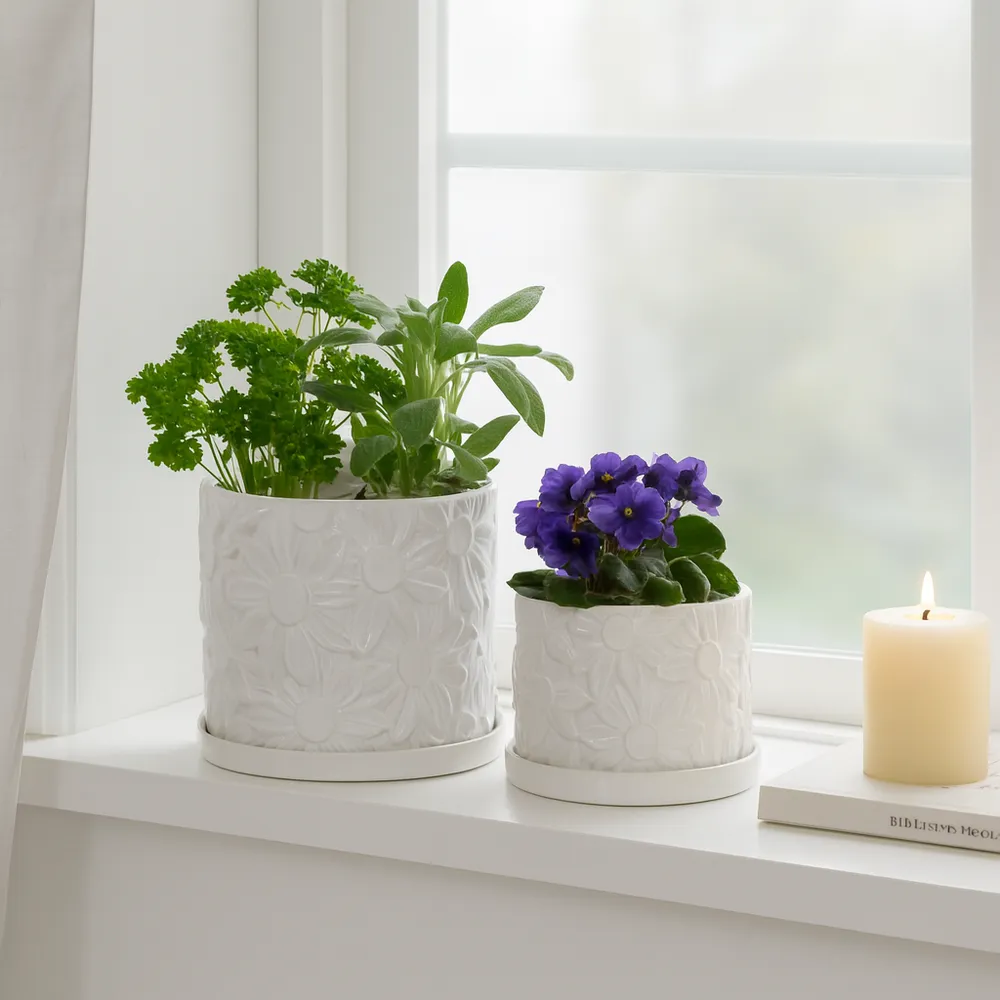 BOWENHAVEN SET OF 2 WHITE PLANTER 7 (IN)