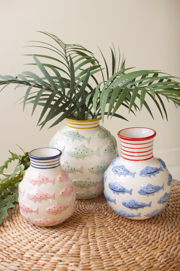 Set of 3 Ceramic Fish Vases